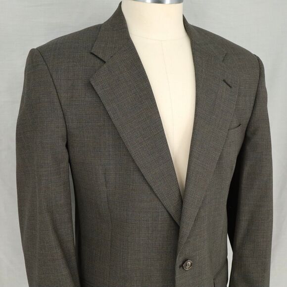 Jos A Bank Sport Coat Mens 42L Green Houndstooth Plaid Wool Jacket Blazer Lined - Picture 9 of 16